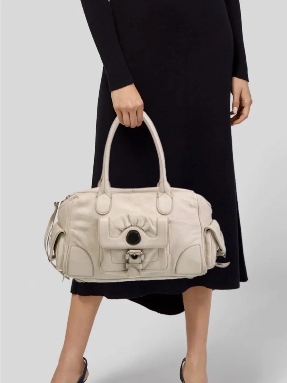 Marc by Marc Jacobs Vintage Y2K Pebbled Leather Satchel Handbag Cream Ivory